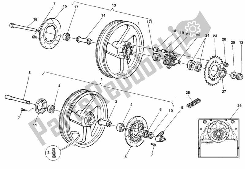 Todas as partes de Rodas do Ducati Monster 600 Dark City 1999